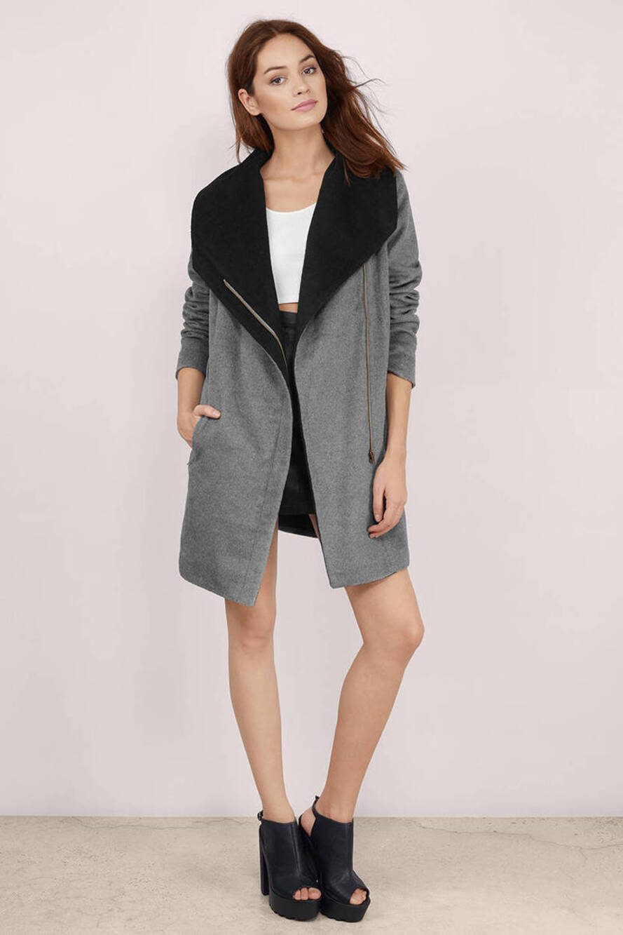 Tobi Anabel Wool Blend Coat Jacket Poncho Side Asymmetrical Zip Grey Black S